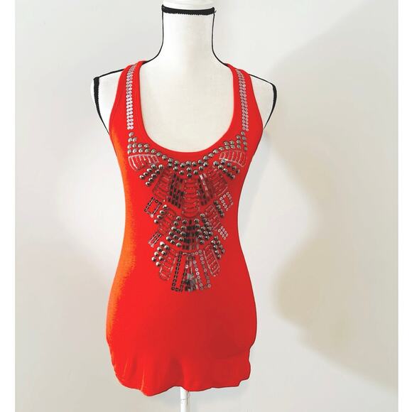 2b bebe Red Sleeveless Jeweled Scoop Neck Tank Tops Size Medium - Picture 1 of 4